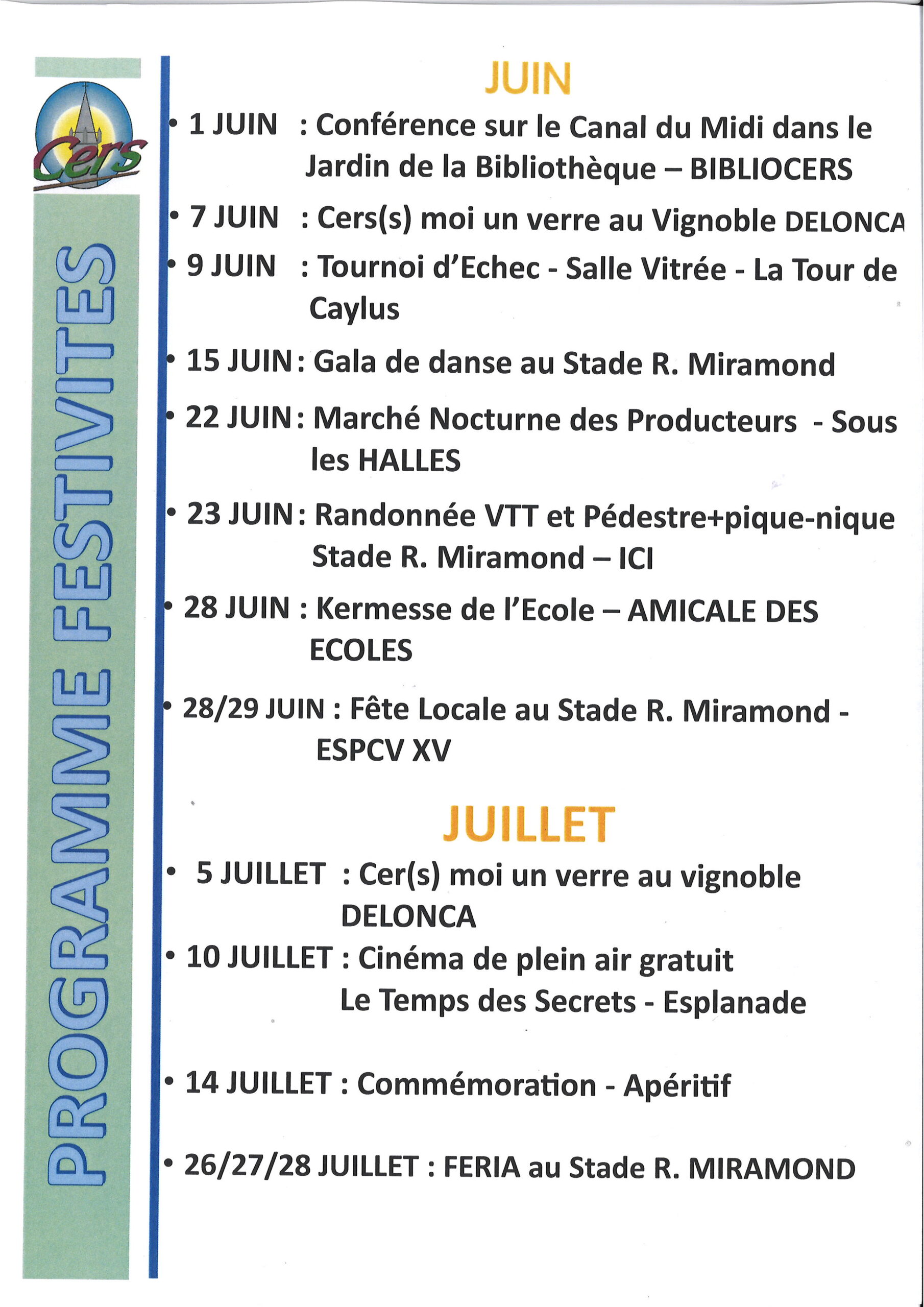 You are currently viewing Programme des festivités Juin / Juillet