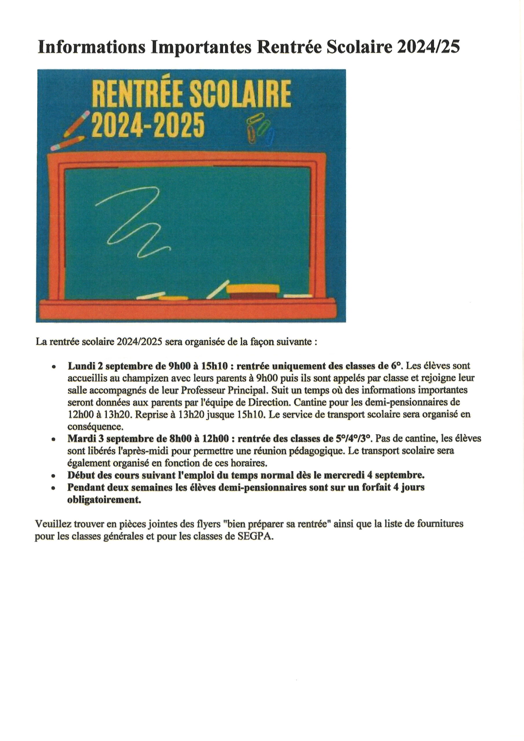 You are currently viewing Informations rentrée scolaire 2024/2025 – COLLEGE MARCEL PAGNOL