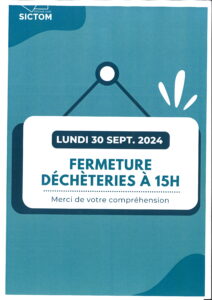 Fermeture déchèterie anticipée le 30/09/24